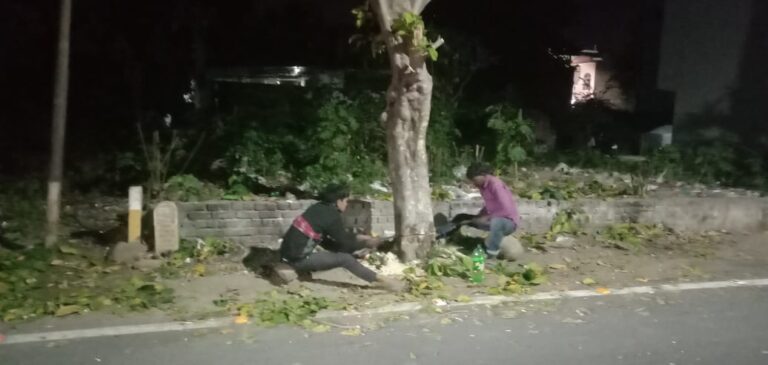 सड़क किनारे लगे हरे पेड़ पर चलाई आरी,लोगों के विरोध करने पर मौके से फरार हुए पेड़ काट रहे युवक
